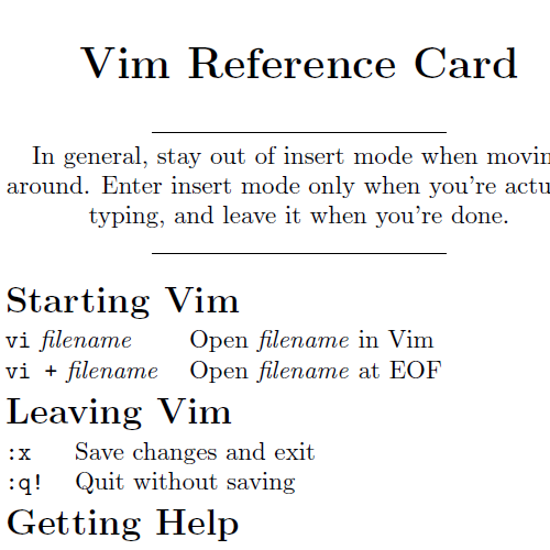 Image for How to Learn Vim: Vim Refcard