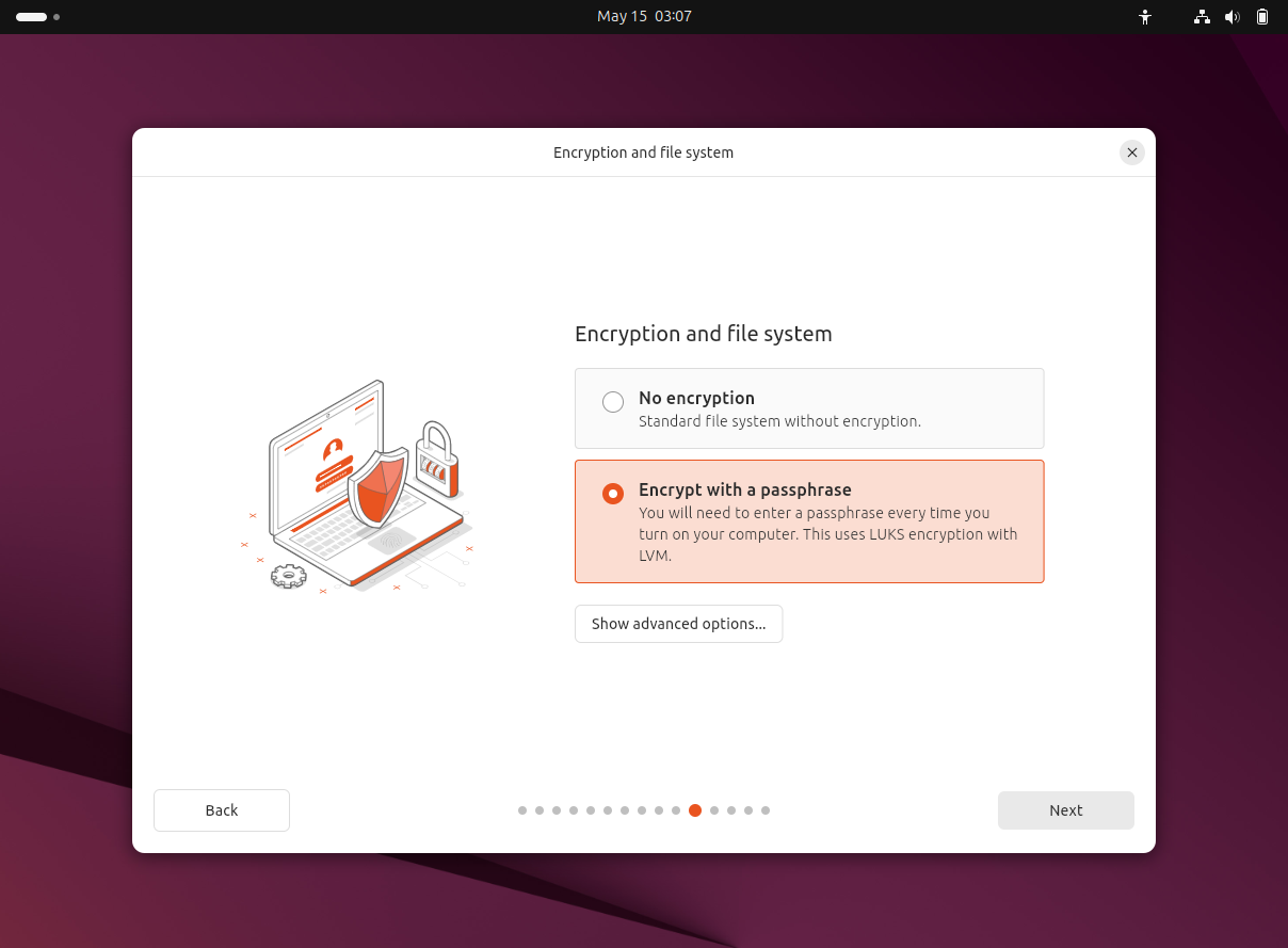 "Encryption and file system" screenshot