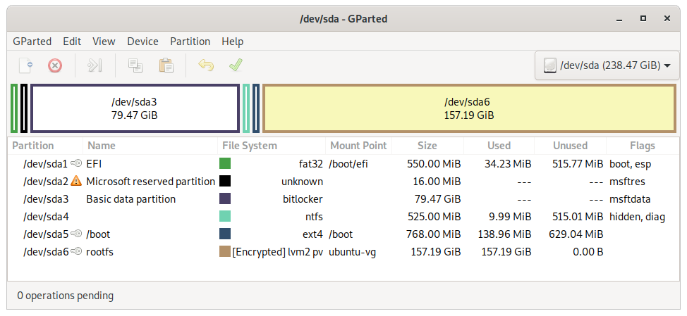 Disk partitions in GParted