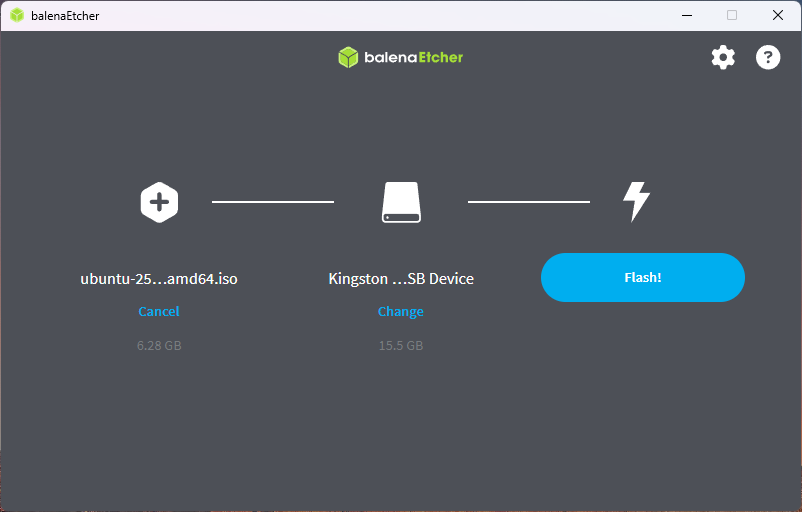 balenaEtcher creating a bootable USB stick