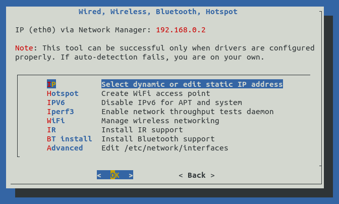 armbian-config network settings