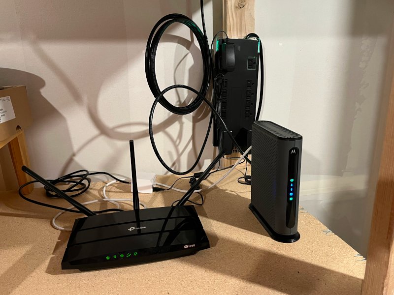 My router on a shelf in the basement