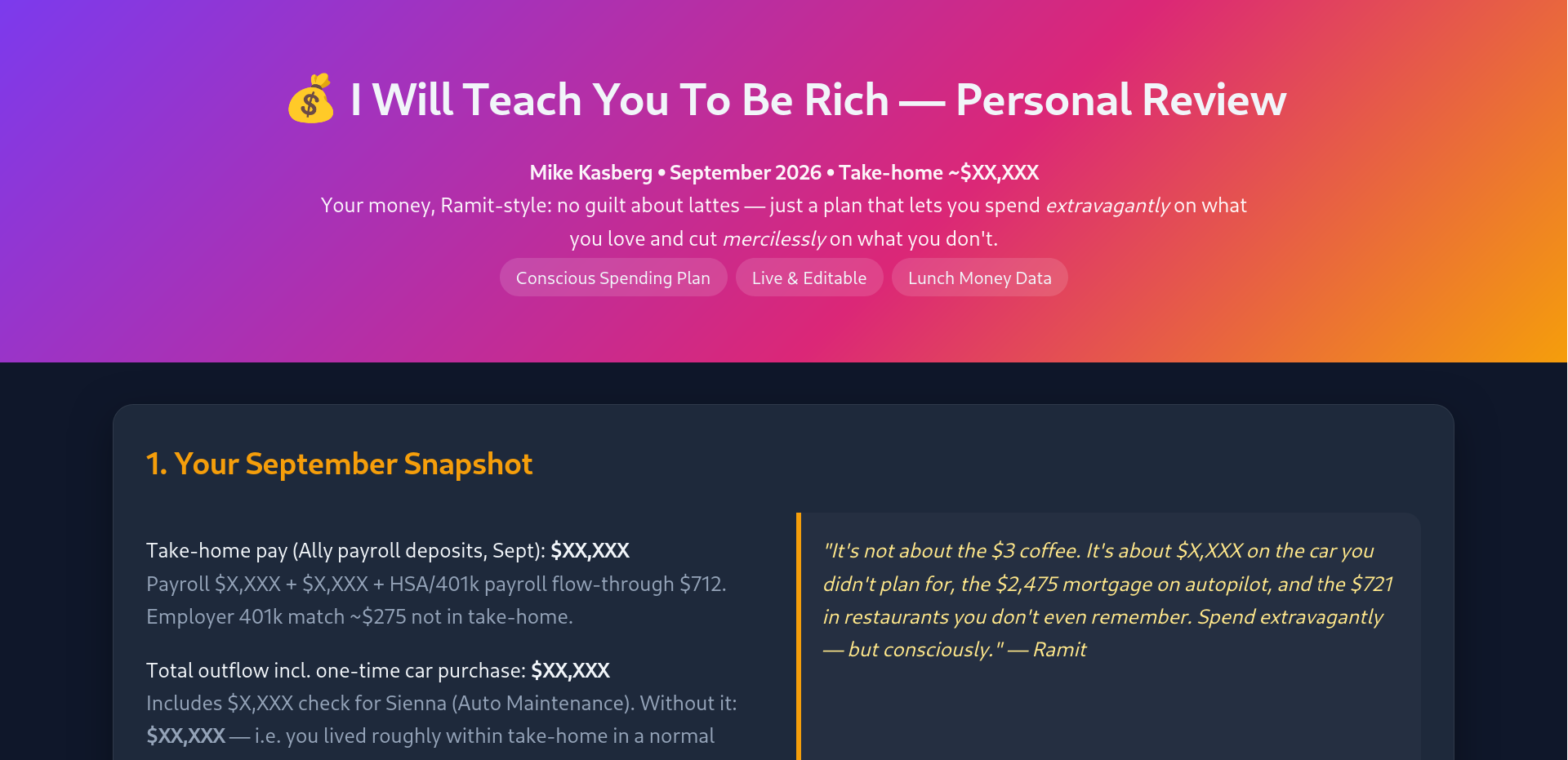 Ramit Sethi-style Concious Spending Plan